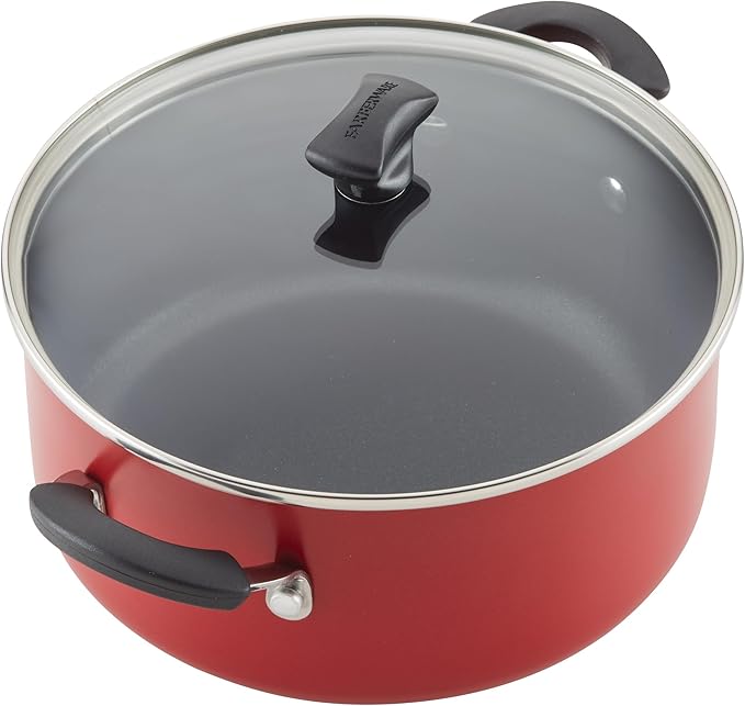 Farberware Cookstart DiamondMax Nonstick Cookware/Pots and Pans Set Dishwasher Safe Includes Baking Pan and Cooking Tools 15 Piece - Red