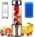 Portable Smoothie Blender ROSEVIEW Glass Cordless Mini Shakes Cup blend for smoothies USB rechargeable juicer 2 battery Handheld Personal travel Jet mixer (Metallic)