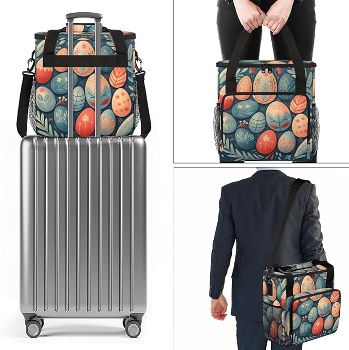 Boho Floral Coffee Maker Carrying Bag Easter Egg Travel Storage Bag Compatible with K-Mini or K-Mini Plus Single Serve Coffee Brewer Carrying Case with Multiple Pockets &amp Shoulder Strap