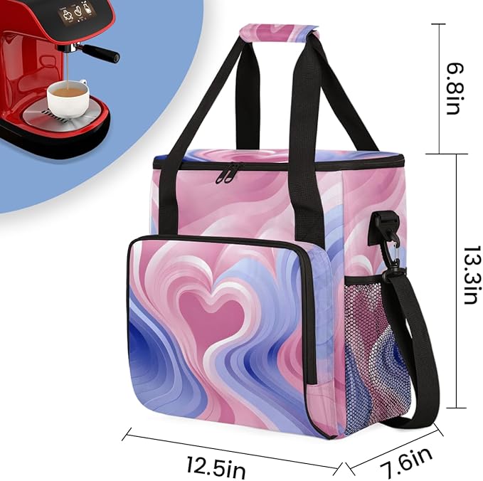 Tie Dyeing Coffee Maker Carrying Bag Pink Heart Portable Travel Storage Tote Bag Compatible with K-Mini or K-Mini Plus Single Serve Coffee Brewer Carrying Case with Multiple Pockets &amp Shoulder S
