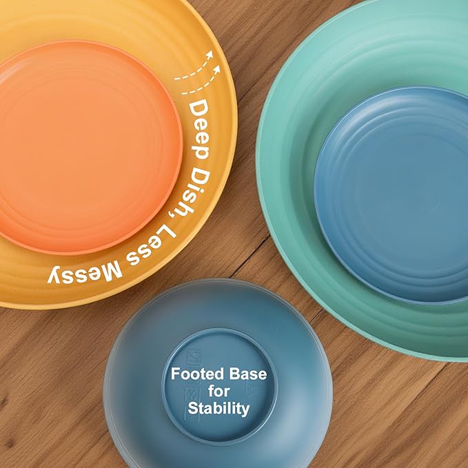 Wheat Straw Dinnerware Sets for 8 Unbreakable Plates and Bowls Sets for 8 32-Piece Dishes Set Microwave Safe Plastic Plates Reusable Cups and Bowls Sets for Kitchen Outdoor - Multi