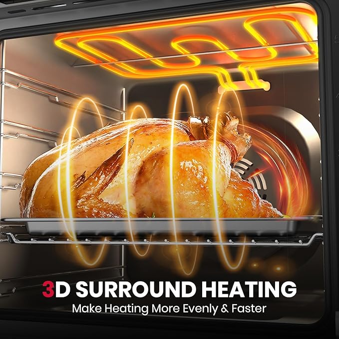 24 Inch Electric Wall Oven ETL Certified GASLAND 2.6 Cu.ft Built-in Single Wall Oven 12 Cooking Functions 3D Heating Convection Oven with Rotisserie Touch Control Safety Lock Black