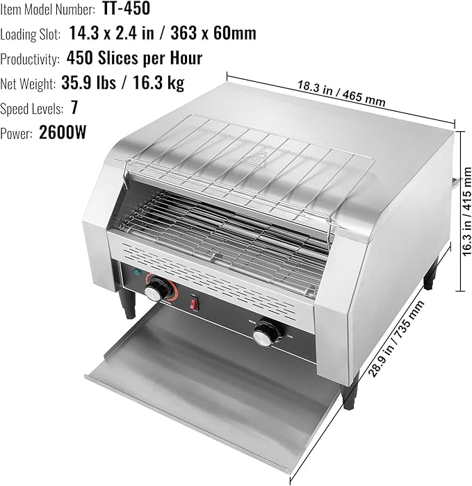Happybuy Commercial Conveyor Toaster 450 Slices/Hour Heavy Duty Stainless Steel Electric Toaster Oven For Toast Bun Bagel Bread