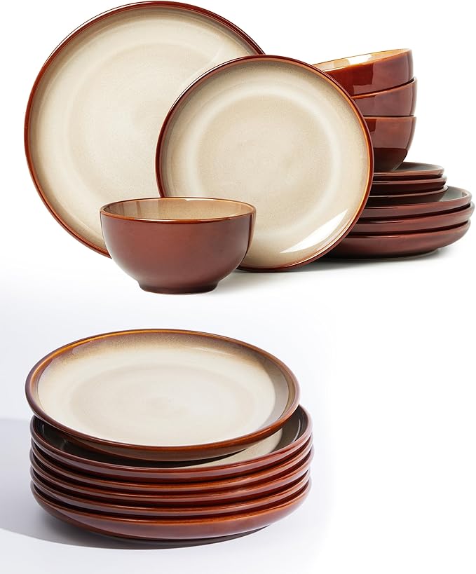 12 Piece Dinnerware Set Includes 6 Piece Dinner Plate Set Combo Brown Yellow