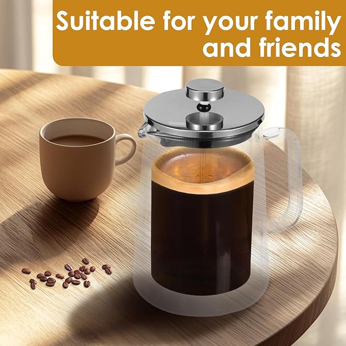 350/650/1000ml Double Wall Glass French Press Coffee Maker Multifunctional French Press Tea Maker Clear Coffee Press Large Capacity French Press for Camping(transparent color-1-350ml-Light)
