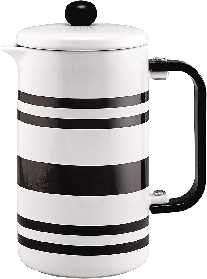 BonJour 47041 Hot Beverage Ceramic French Press Coffee Maker with Flavor Lock Filter and Bamboo Handle - 32 Ounce Black Stripes