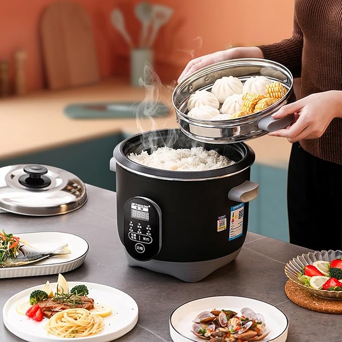 Rice Cooker - Rice Cooker with Steamer Basket Rice Cooker and Steamer-Warm Function (2/3/4/5L) 201 Stainless Steel Liner with Spatula and Measuring Cup for 1-7 People(3L)