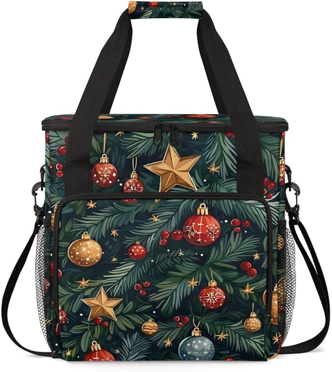 Christmas Bell Star Coffee Maker Carrying Bag Portable Travel Storage Tote Bag Compatible with K-Mini or K-Mini Plus Single Serve Coffee Brewer Carrying Case with Multiple Pockets &amp Shoulder Str