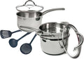 Stainless Steel Saucepan Glass Lid Casting Steel handle Induction Impact Bonded 8 PCS Set Steamer