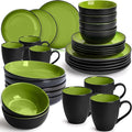 MIAMIO – Service for 6 Dishware Set/Stoneware Dinnerware Set – Including Plates Bowls and Mugs – Microwave &amp Dishwasher Safe – Le PaPillon Collection (Green 30-Pieces)