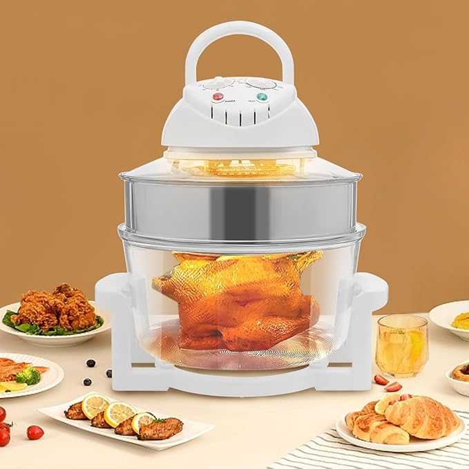 17L/17.96Qt Turbo Electric Glass Air Fryer w/ 2 Grill Electric Turbo Convection Oven Roaste 360° Viewable Airy Fryer with Expansion Ring Multifunction Oilless Halogen Oven