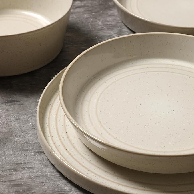 Stone Lain Claire 8-Piece Pasta Bowl Set Stoneware Bowls Dishwasher and Microwave Safe Dish Set for 8 White