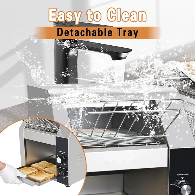 Hakka Commercial Conveyor Toaster 450 Slices/Hour Heavy Duty Conveyor Toaster Stainless Steel Toaster Oven Electric Restaurant Toaster with 3 Opening for Toast Bun Bagel Bread-120V1800W