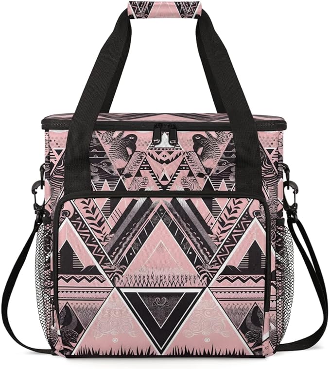 Pink Ethnic Aztec Coffee Maker Carrying Bag Black Geometry Travel Storage Bag Compatible with K-Mini or K-Mini Plus Single Serve Coffee Brewer Carrying Case with Multiple Pockets &amp Shoulder Stra
