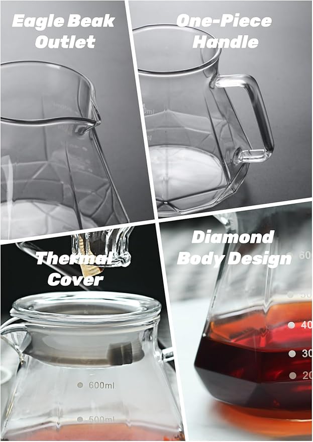 Pour Over Coffee Maker Set20oz/600ml Pour Over Coffee Dripper &amp Glass LidMetal Dripper Stand and 100 Count Paper Coffee Filters4 in 1 Set for Home or Office lucency