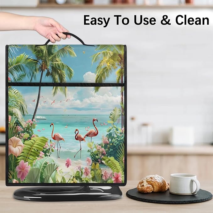 Kitchen Aid Mixer Cover Summer Flamingo Beach Flowers Stand Mixer Cover Compatible with 6-8 Quarts Stand Mixers Dust Covers with Zipper Pocket Foldable Washable Kitchen Aid Organizer Bag