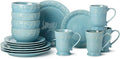 Coastline Blue 16-Piece Stoneware DINNERWARE SETSERVICE for 4with embossed coastal shells and starfish durable sea-blue tableware for relaxed coastal living everyday meals