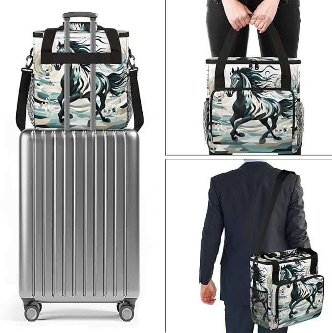 Abstract Horse Coffee Maker Carrying Bag Portable Travel Storage Tote Bag Compatible with K-Mini or K-Mini Plus Single Serve Coffee Brewer Carrying Case with Multiple Pockets &amp Shoulder Strap