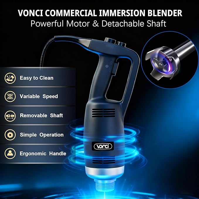 VONCI 350W Commercial Immersion Blender Light Duty Hand Blender Variable Speed 6000-20000RPM 12 Detachable Shaft.