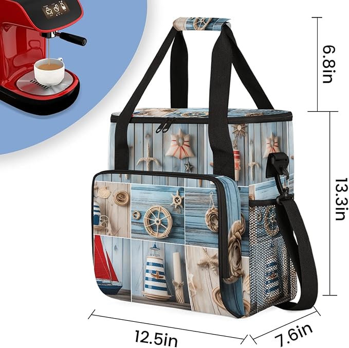 Ocean Beach Theme Travel Coffee Maker Carrying Bag Large Organizer Storage Tote Bag Insulated Reusable Cooler Grocery Bags