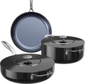 Nuwave Essential Series 5PC Ceramic Cookware Set PFAS-Free G11 Duralon Blue Coating Pots and Pans Set Non Stick Diamond Scratch-ResistantStay-Cool Handle Metal LidInduction ReadyDishwasher Safe