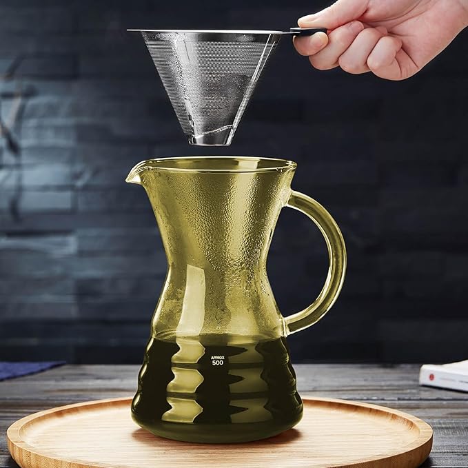 Unbreakable - Pour Over Coffee Maker with Permanent Stainless Filter 27 fl oz Thickened Heat-Resistant Borosilicate Glass Dripper Coffee Brewer Stovetop Safe