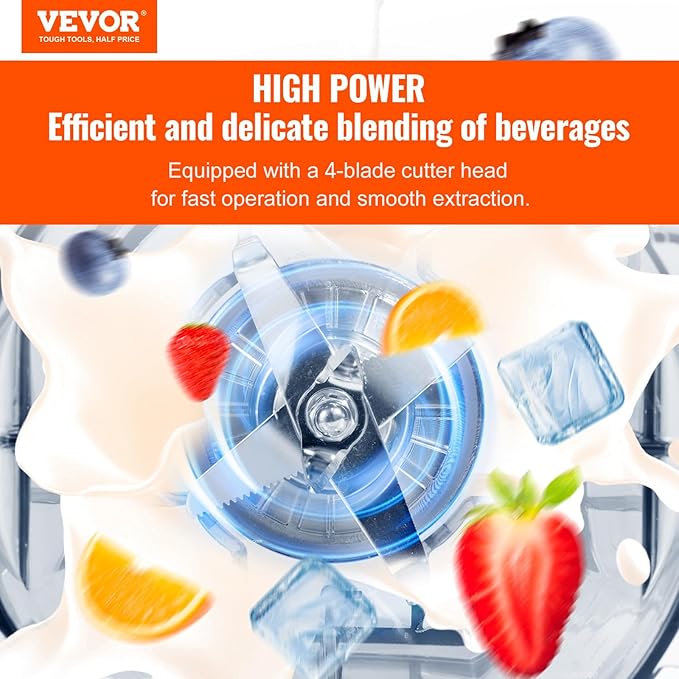 VEVOR Professional Blender Commercial Countertop Blenders 68 oz Jar Blender Combo Stainless Steel 3 Functions for Frozen Drinks Shakes Smoothies Peree and Crush Ice Black