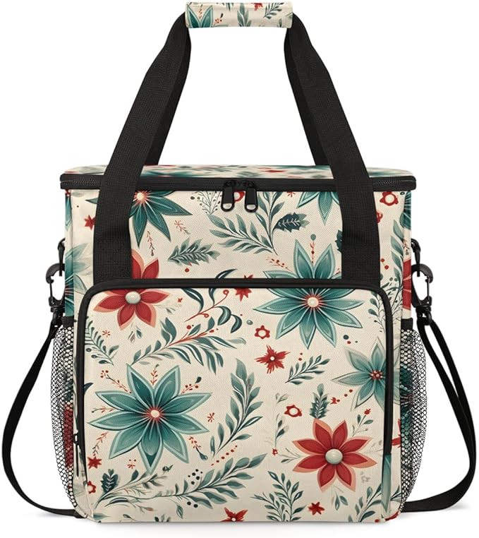 Christmas Flowers Coffee Maker Carrying Bag Mystical Flowers Travel Storage Bag Compatible with K-Mini or K-Mini Plus Single Serve Coffee Brewer Carrying Case with Multiple Pockets &amp Shoulder St