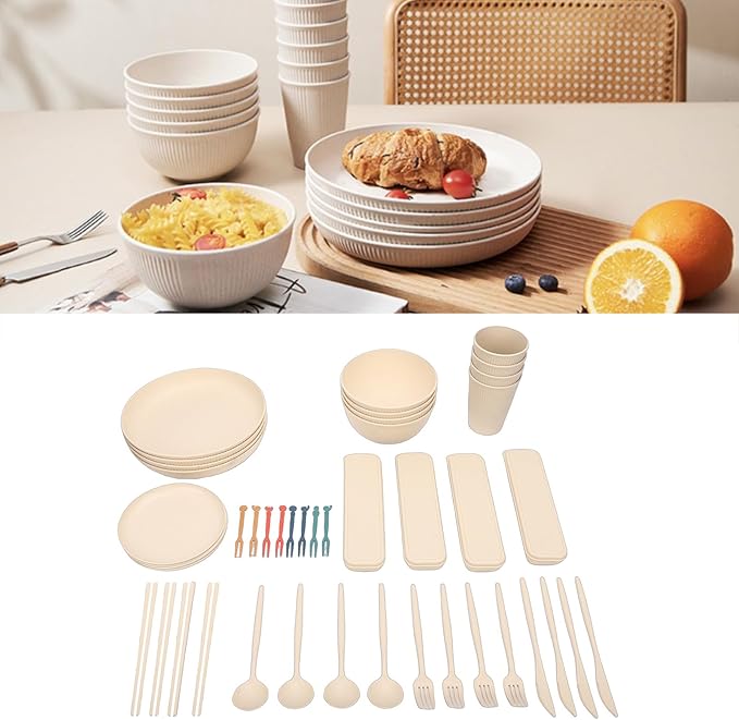 Pssopp Unbreakable Plates Bowls Cups Dinnerware Set Modern Dishes for 4 People Home Picnic More