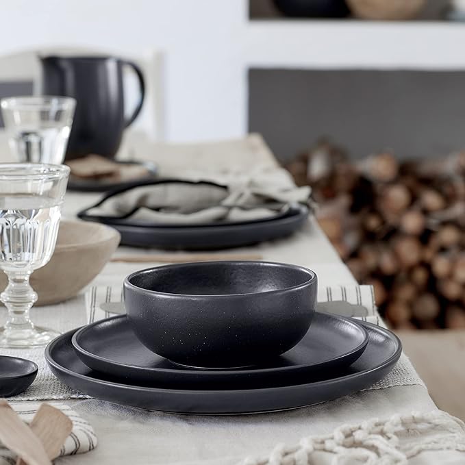 Casafina 18-Piece Stoneware Place Setting Service for 6 with Cereal Bowls - Pacifica Collection Seed Grey Microwave &amp Dishwasher Safe
