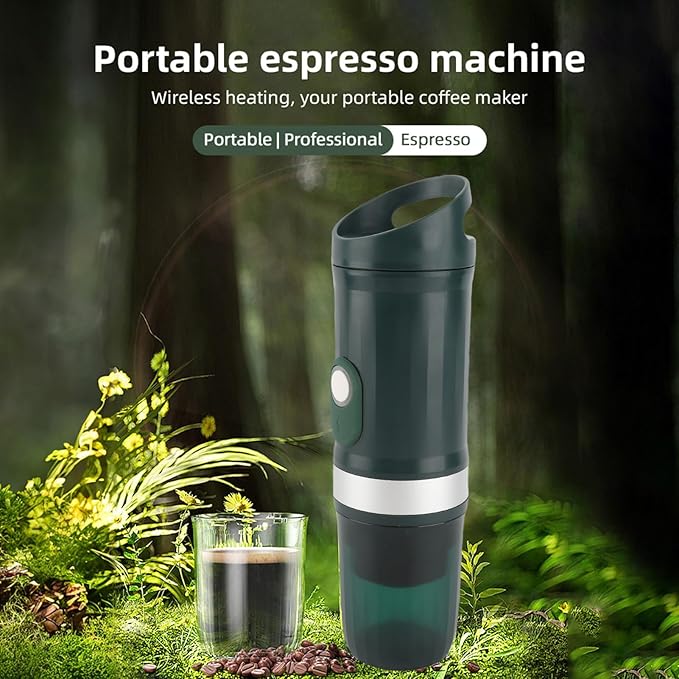 Portable Electric Espresso Coffee Machine Wireless Hot &amp Cold Brew 250ml Mini Single Serve Coffee Machine with 3 in 1 Coffee Powder DG Capsule 20 Pump Pressure (Green)