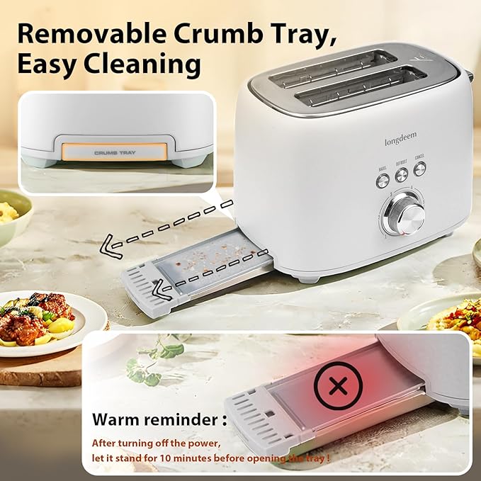2 Slice Toaster - 1.5 Extra Wide Slots Stainless Steel High Lift 6 Browning White