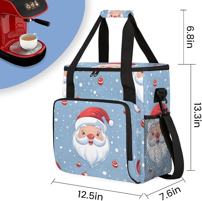 Cute Santa Claus Coffee Maker Carrying Bag Christmas Santa Claus Travel Storage Bag Compatible with K-Mini or K-Mini Plus Single Serve Coffee Brewer Carrying Case with Pockets &amp Shoulder Strap