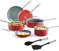 Guy Fieri's Flavortown 11-Piece Ceramic Cookware Set Nonstick Pots and Pans for Cooking Made without PFAS PTFE PFOA Oven Safe Dishwasher Safe Easy to Clean Everyday Cookware Red