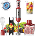 Immersion Blender Handheld Hand Blenders 20 Speed &amp Turbo Mode Hand Held Blender Heaviest Duty Copper Motor Stainless Steel Blades Milk Frother Wand Whisk 600ml Beaker 500ml Chopper (Red)