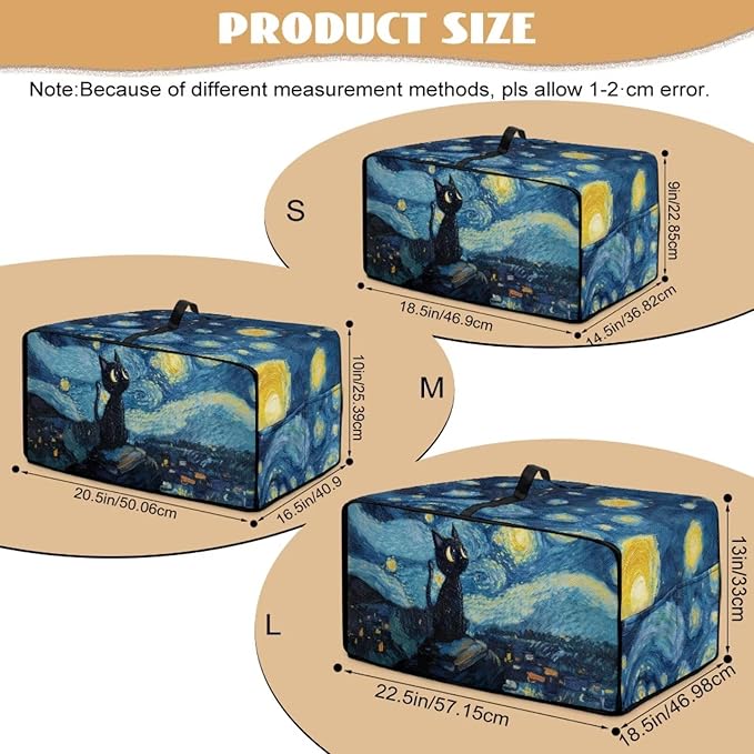 Starry Cat Print Toaster Oven Dust Cover Heavy Duty Bread Maker Machine Covers Machine Washable Small Kitchen Appliance Dust Covers with Accessory Pockets L