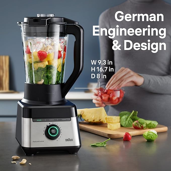 Braun TriForce Power Blender - Powerful 1200 Watt Countertop Blender with 10 Manual Speeds 3 Texture &amp 3 Food Settings Stainless Steel Blades for Effortless Emulsifying for Smoothies Purees &a