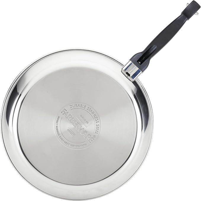 Farberware Classic Traditions Stainless Steel Cookware Induction Pots and Pans Set with Prestige Cooking Utensils 12 Piece - Stainless Steel