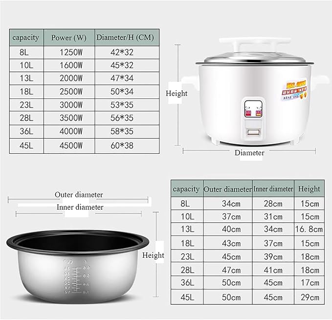 Large Rice Cooker Commercial Large-Capacity Rice Cooker Non Stick Inner Liner for Restaurant/Hotel/School (8-45L) for 4-70 People(10L)