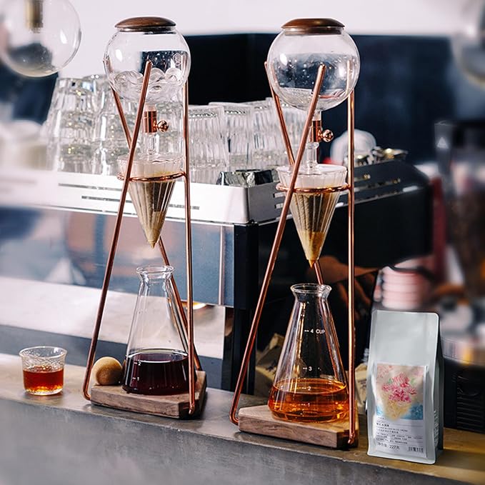 Cold Brew Coffee Tower 500ml Ice Coffee Machine with Slow Drip Technology Stainless Steel Stand Glass Pot Hand-Flushed Espresso Makes 3-5 Cups