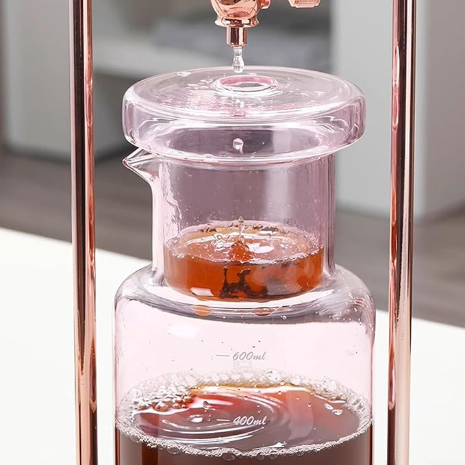 Cold Brew Coffee Tower Ice Drip Coffee Machine with Slow Drip Technology Metal Bracket 600ml Large Capacity Glass Pot for Home Office 4-6 Cups