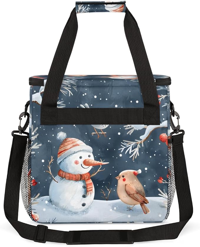 Christmas Birds Snowman Coffee Maker Carrying Bag Travel Storage Bag Compatible with K-Mini or K-Mini Plus Single Serve Coffee Brewer Carrying Case with Multiple Pockets &amp Shoulder Strap