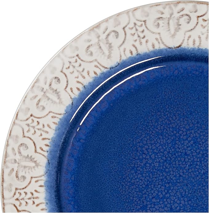 American Atelier Round Dinnerware Sets | Blue Kitchen Plates Bowls and Mugs | 16 Piece Stoneware Granada Collection | Dishwasher &amp Microwave Safe | Service for 4