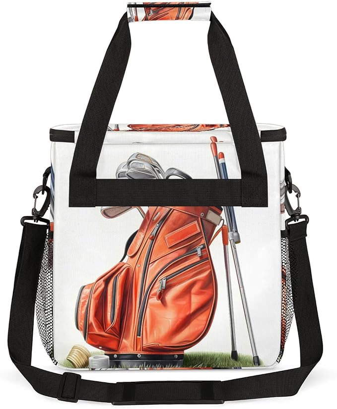 Golf Themed Coffee Maker Carring Bag Large Insulated Storage Organizer Case Tote Bags with Shoulder Strap for Travel Work Picnic