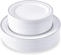 JollyPack 100 Piece Disposable Silver Plastic Party Plates Including 50 10 Inch Dinner Plates and 50 7 Inch for Dessert Great for Parties Weddings Home Use and Christmas