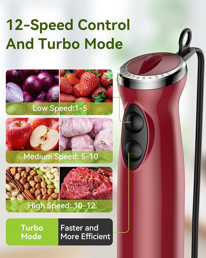 Immersion Blender 5 in 1 Hand Blender Abuler 1000W Hand Mixer Stick12 Speed Handheld Blender 304 Stainless Steel with 600ml Mixing Beaker 500ml Chopper Whisk and Milk Frother for Soup Baby Food