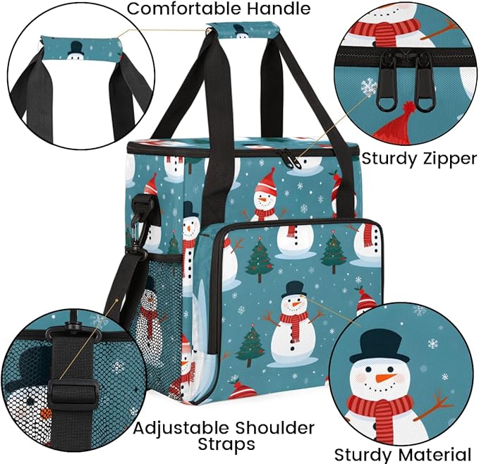 Christmas Snowman Coffee Maker Carrying Bag Xmas Snowman Travel Storage Bag Compatible with K-Mini or K-Mini Plus Single Serve Coffee Brewer Carrying Case with Multiple Pockets &amp Shoulder Strap