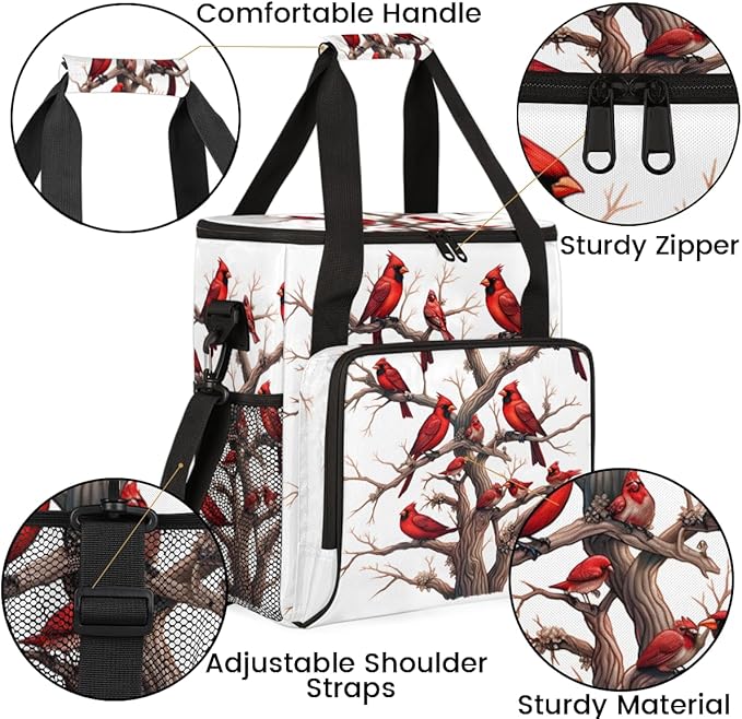 Winter Xmas Coffee Maker Carrying Bag Cardinal Bird Travel Storage Bag Compatible with K-Mini or K-Mini Plus Single Serve Coffee Brewer Carrying Case with Multiple Pockets &amp Shoulder Strap