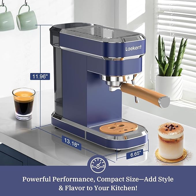 Laekerrt 20 Bar Espresso Maker CMEP01 with Milk Frother Steamer Home Expresso Coffee Machine for Cappuccino and Latte (Navy Blue Stainless Steel) Gift for Coffee Lovers Father