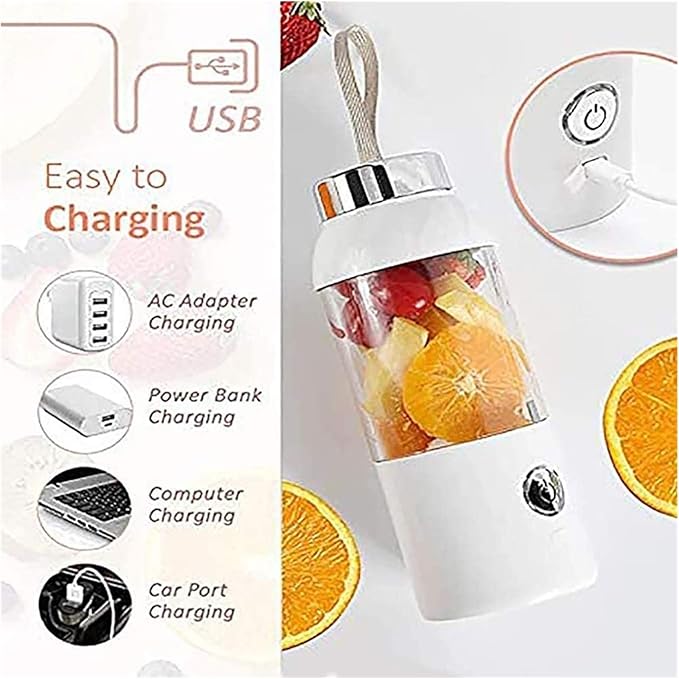 Portable Personal Blender Household Juicer Fruit Shake Mixer - Six Blades 550ml Cooking Machine with USB Charging Cable (Color : A)